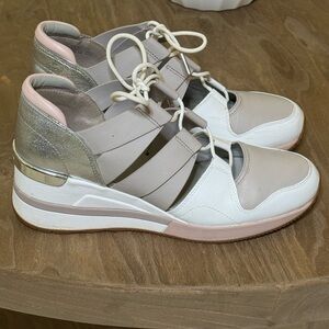 Michael Kors Women's Sneakers in White, Silver, and Pink